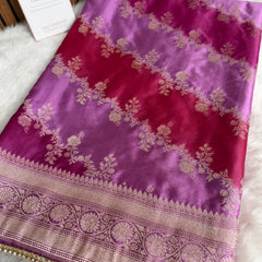 Magenta pink Premium Hand-Brush Rangkaat Mashru Banarasi Saree