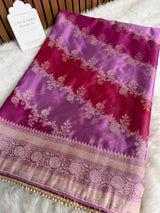Magenta pink Premium Hand-Brush Rangkaat Mashru Banarasi Saree