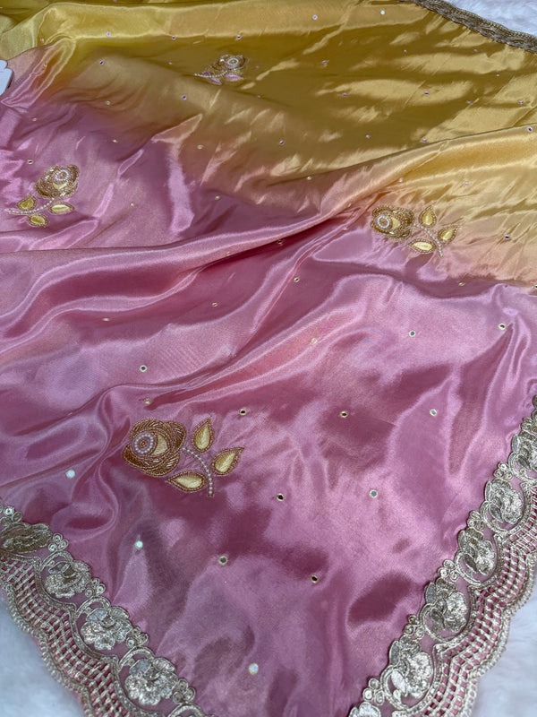 Rose Dawn 2D Dual Shade Handwork Shimmery Tissue Saree