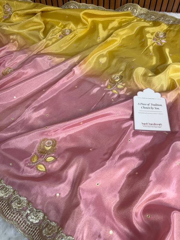 Rose Dawn 2D Dual Shade Handwork Shimmery Tissue Saree