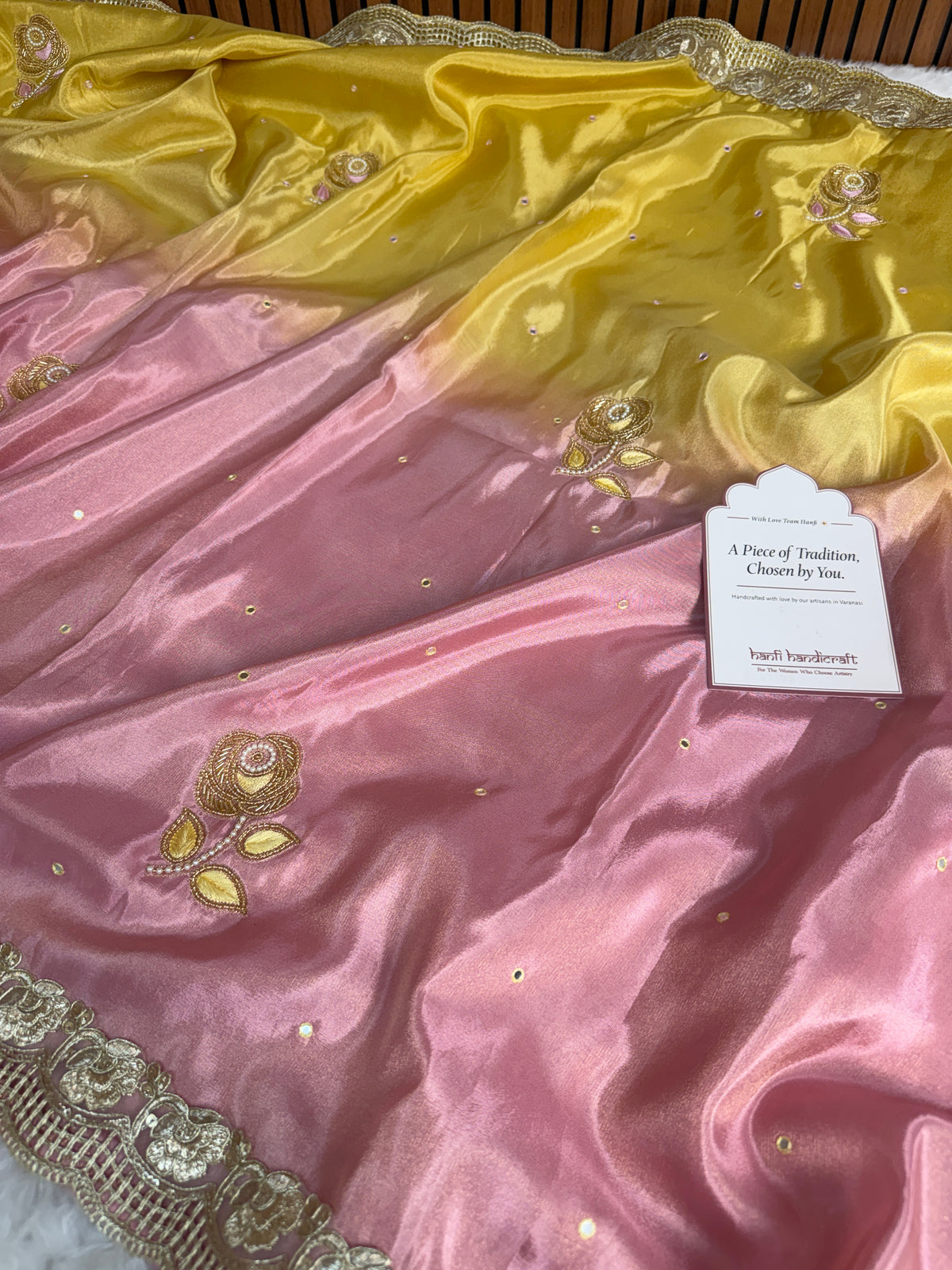 Rose Dawn 2D Dual Shade Handwork Shimmery Tissue Saree