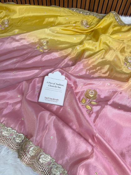 Rose Dawn 2D Dual Shade Handwork Shimmery Tissue Saree
