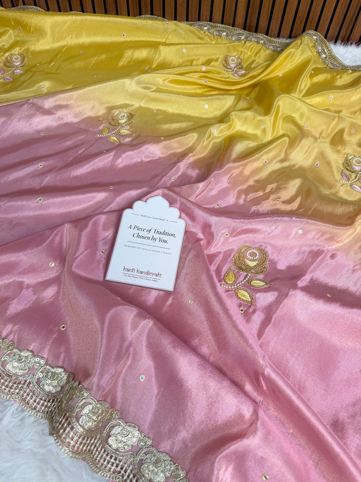 Rose Dawn 2D Dual Shade Handwork Shimmery Tissue Saree