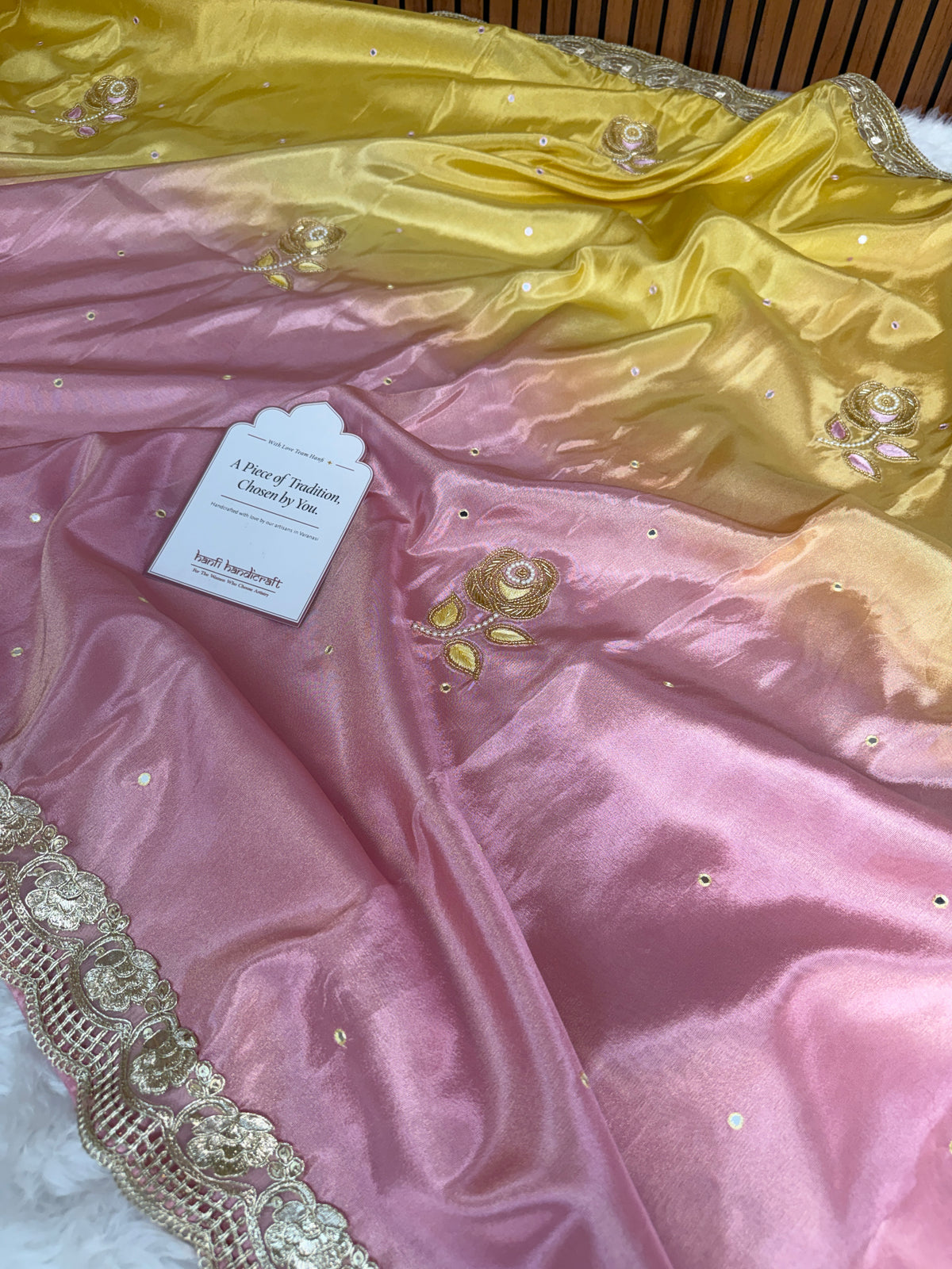 Rose Dawn 2D Dual Shade Handwork Shimmery Tissue Saree