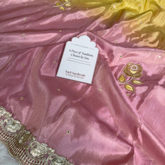 Rose Dawn 2D Dual Shade Handwork Shimmery Tissue Saree