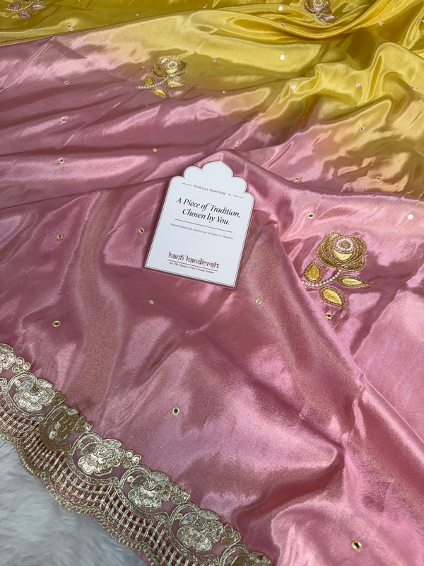 Rose Dawn 2D Dual Shade Handwork Shimmery Tissue Saree
