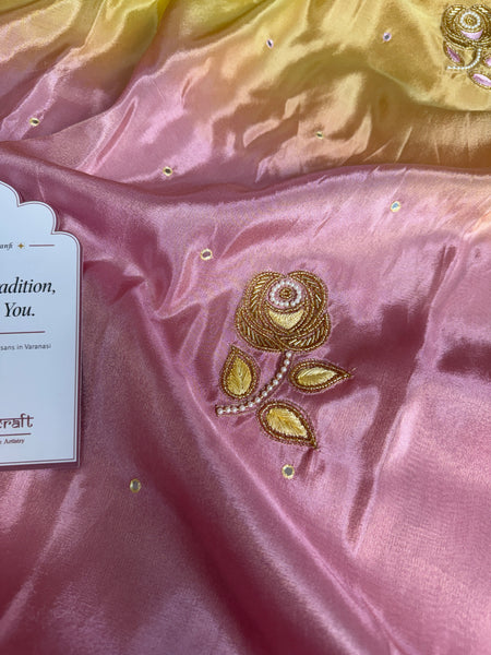 Rose Dawn 2D Dual Shade Handwork Shimmery Tissue Saree