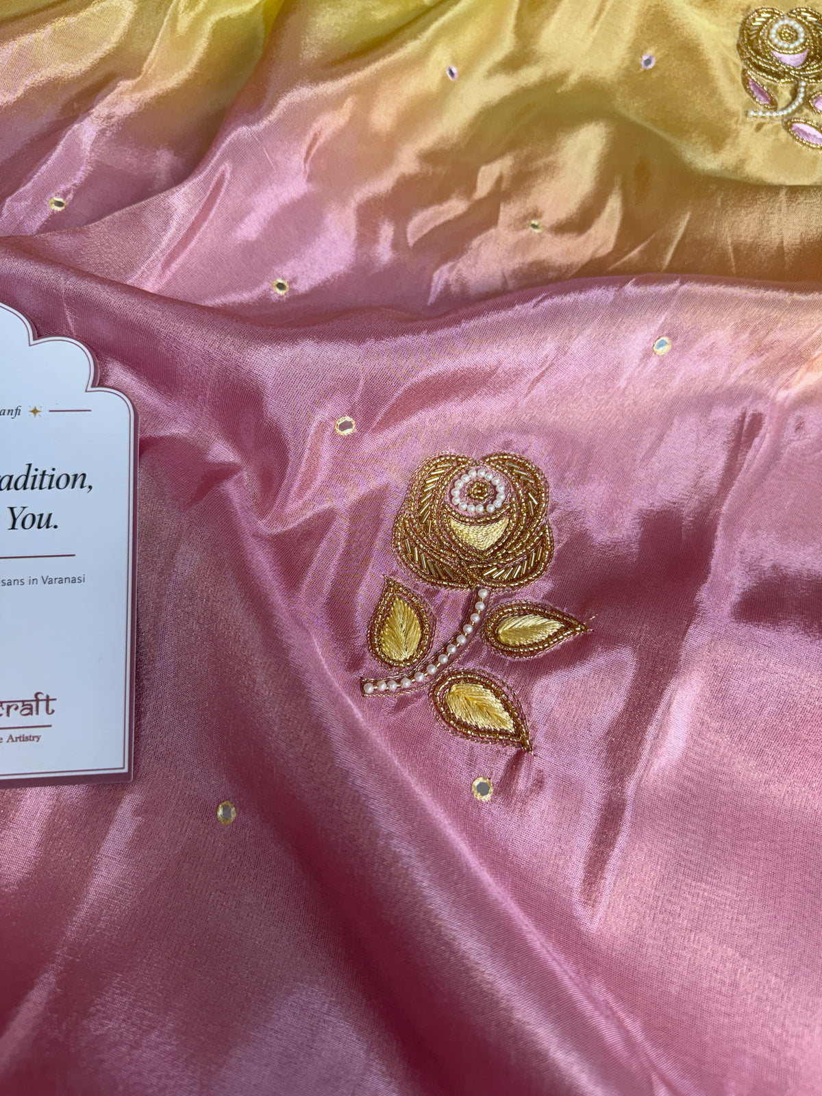 Rose Dawn 2D Dual Shade Handwork Shimmery Tissue Saree