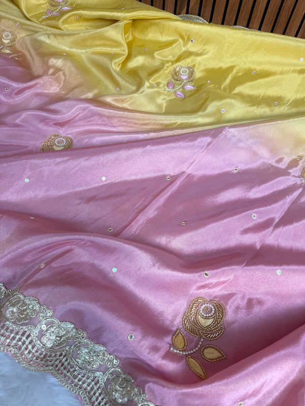 Rose Dawn 2D Dual Shade Handwork Shimmery Tissue Saree