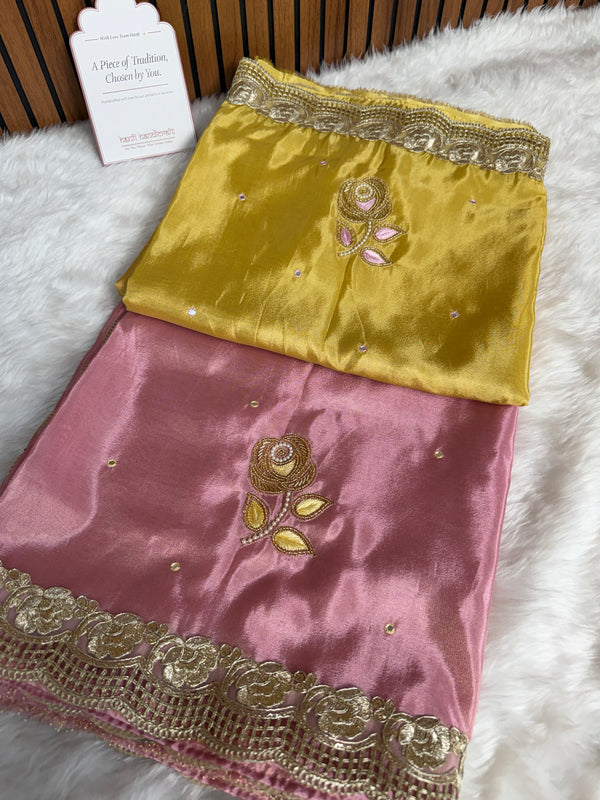 Rose Dawn 2D Dual Shade Handwork Shimmery Tissue Saree