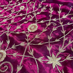 Wine Red Pure Tissue Silk Banarasi Saree with Zardozi Dabka Handwork