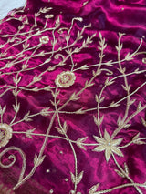 Wine Red Pure Tissue Silk Banarasi Saree with Zardozi Dabka Handwork