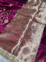 Wine Red Pure Tissue Silk Banarasi Saree with Zardozi Dabka Handwork