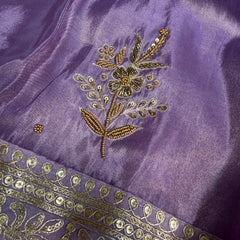 Imperial Lavender Handwork Zardozi Katdana Shimmery Tissue Silk Saree