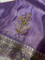 Imperial Lavender Handwork Zardozi Katdana Shimmery Tissue Silk Saree