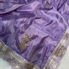 Imperial Lavender Handwork Zardozi Katdana Shimmery Tissue Silk Saree
