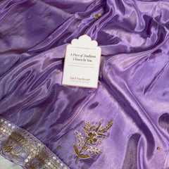Imperial Lavender Handwork Zardozi Katdana Shimmery Tissue Silk Saree