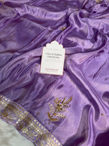 Imperial Lavender Handwork Zardozi Katdana Shimmery Tissue Silk Saree