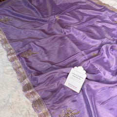 Imperial Lavender Handwork Zardozi Katdana Shimmery Tissue Silk Saree