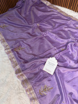 Imperial Lavender Handwork Zardozi Katdana Shimmery Tissue Silk Saree