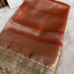 Maharani Tissue Silk Saree – Aurelia Orange