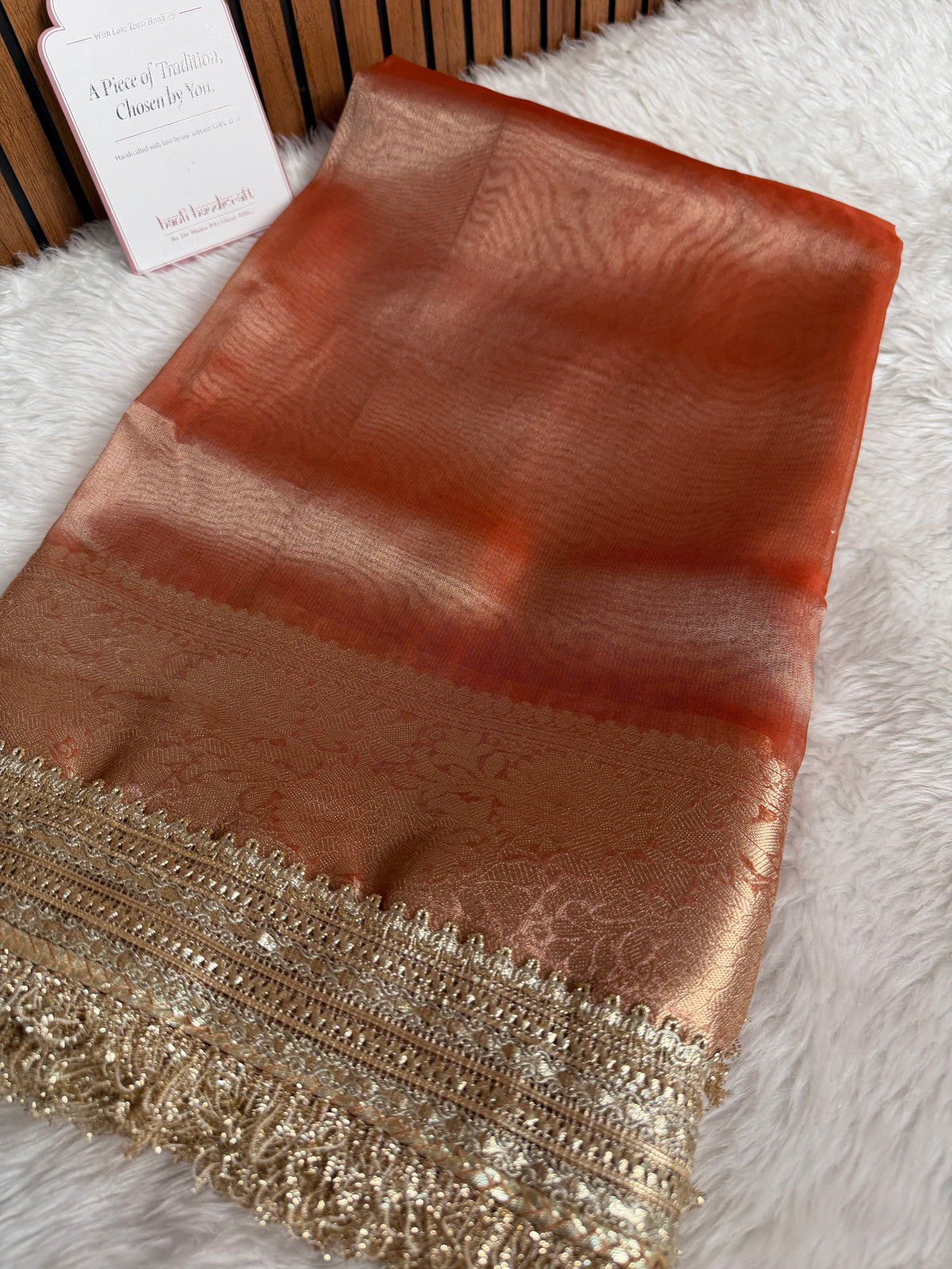 Maharani Tissue Silk Saree – Aurelia Orange