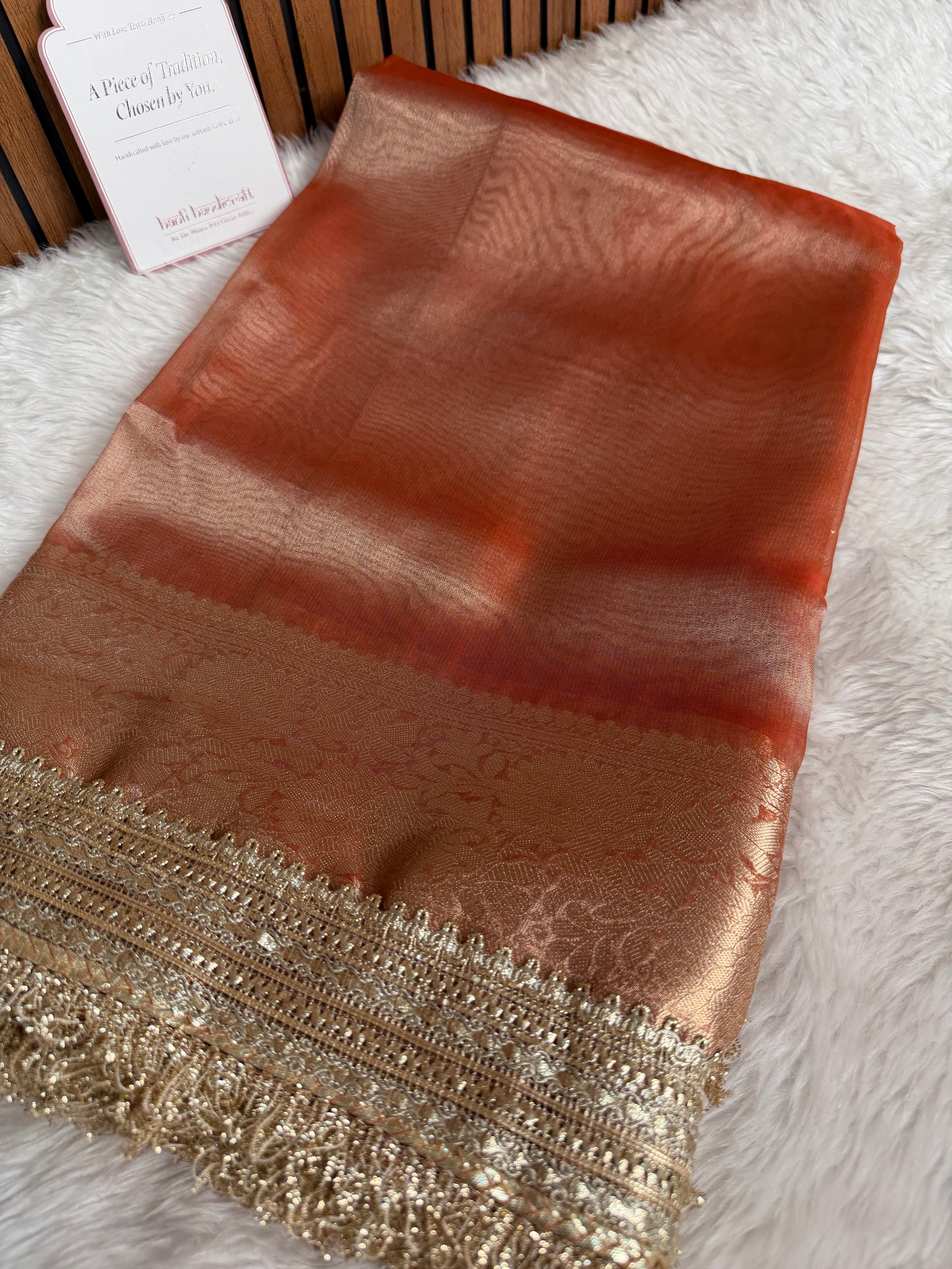 Maharani Tissue Silk Saree – Aurelia Orange