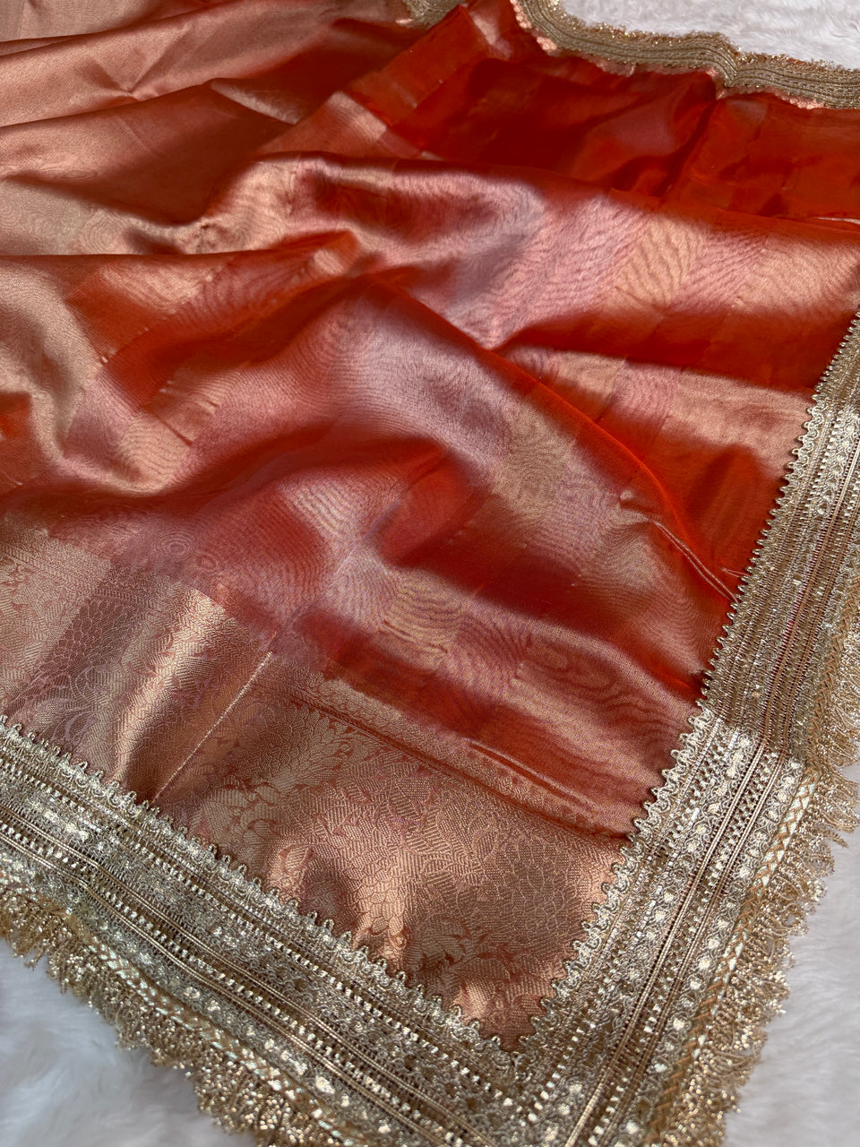 Maharani Tissue Silk Saree – Aurelia Orange