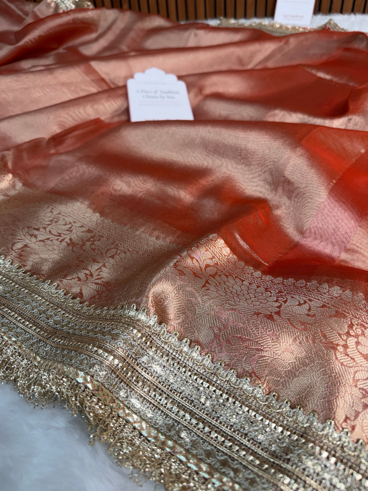 Maharani Tissue Silk Saree – Aurelia Orange