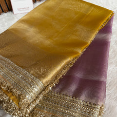 Dual Shade Lavender Gold Maharani Tissue Silk Saree