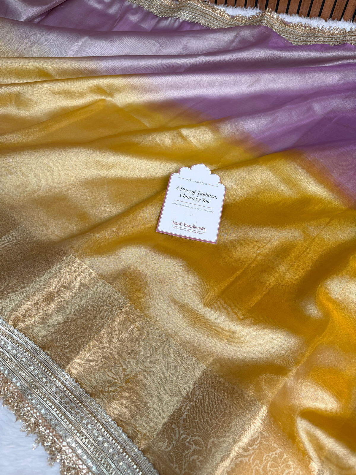 Dual Shade Lavender Gold Maharani Tissue Silk Saree