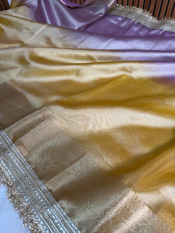 Dual Shade Lavender Gold Maharani Tissue Silk Saree