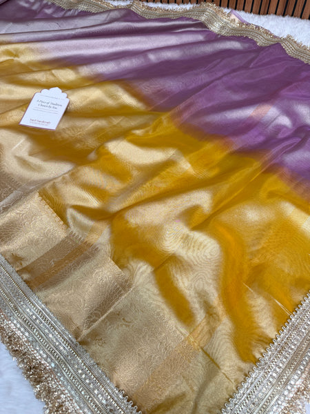 Dual Shade Lavender Gold Maharani Tissue Silk Saree