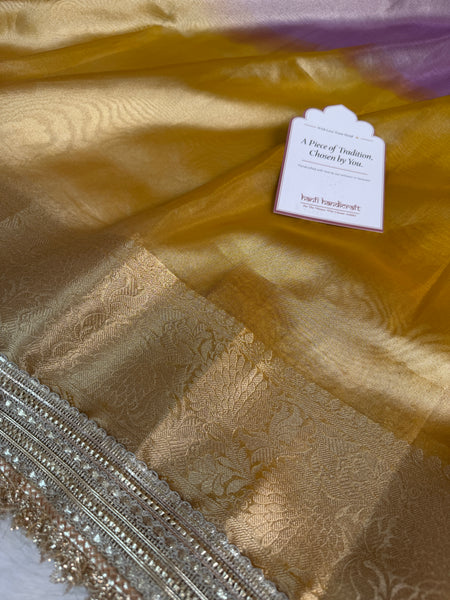 Dual Shade Lavender Gold Maharani Tissue Silk Saree