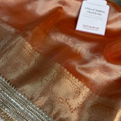Dual Shade Sea Green Orange Maharani Tissue Silk Saree