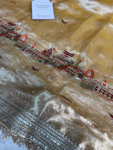 Golden Banarasi Ghat Hand Zardozi Pure Tissue Silk Saree
