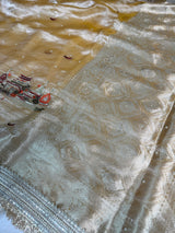 Golden Banarasi Ghat Hand Zardozi Pure Tissue Silk Saree