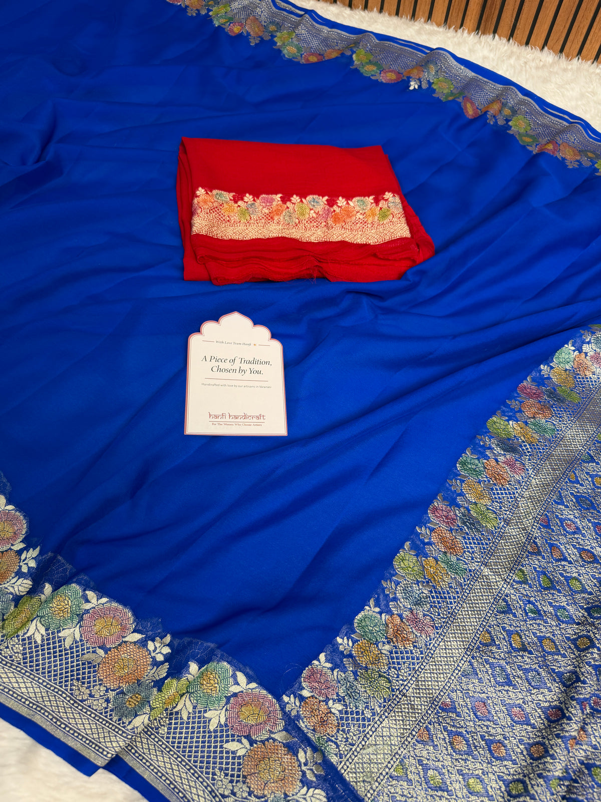 Royal Blue Pure Khaddi Chiffon Handloom Banarasi Saree