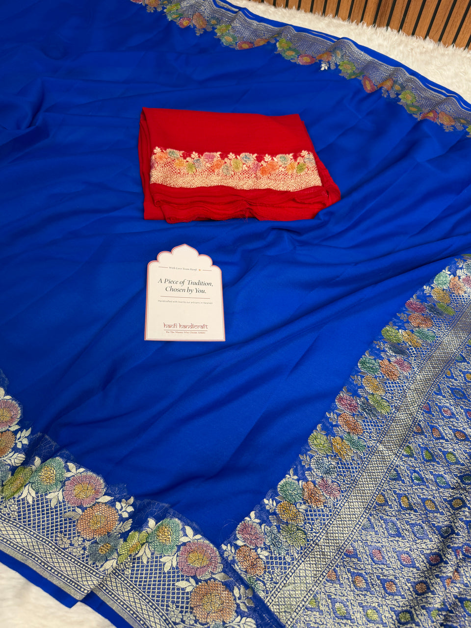Royal Blue Pure Khaddi Chiffon Handloom Banarasi Saree