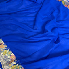 Royal Blue Pure Khaddi Chiffon Handloom Banarasi Saree