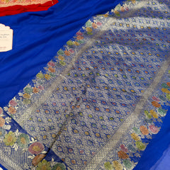 Royal Blue Pure Khaddi Chiffon Handloom Banarasi Saree