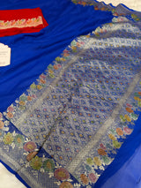 Royal Blue Pure Khaddi Chiffon Handloom Banarasi Saree