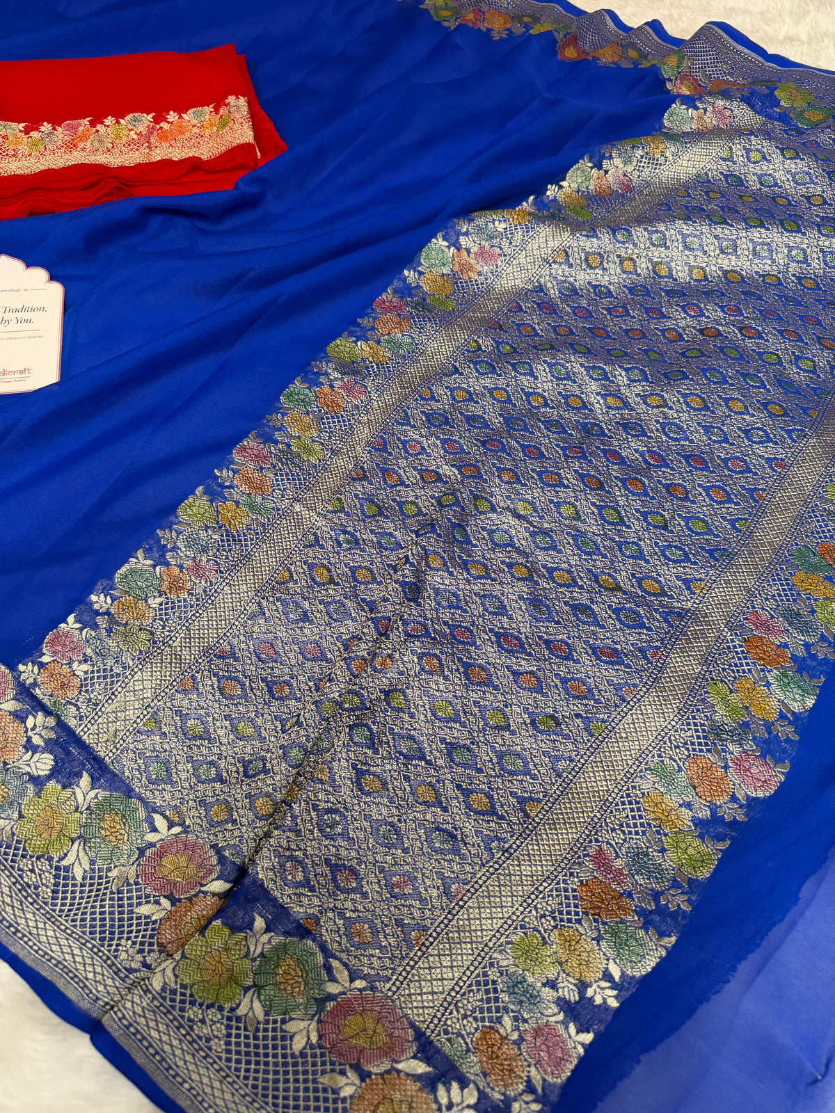 Royal Blue Pure Khaddi Chiffon Handloom Banarasi Saree