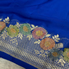 Royal Blue Pure Khaddi Chiffon Handloom Banarasi Saree
