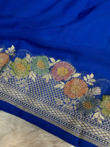 Royal Blue Pure Khaddi Chiffon Handloom Banarasi Saree