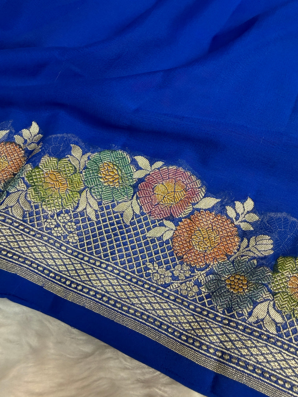 Royal Blue Pure Khaddi Chiffon Handloom Banarasi Saree