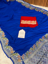 Royal Blue Pure Khaddi Chiffon Handloom Banarasi Saree