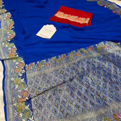 Royal Blue Pure Khaddi Chiffon Handloom Banarasi Saree