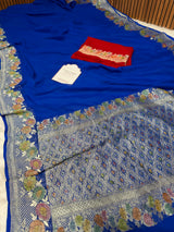 Royal Blue Pure Khaddi Chiffon Handloom Banarasi Saree