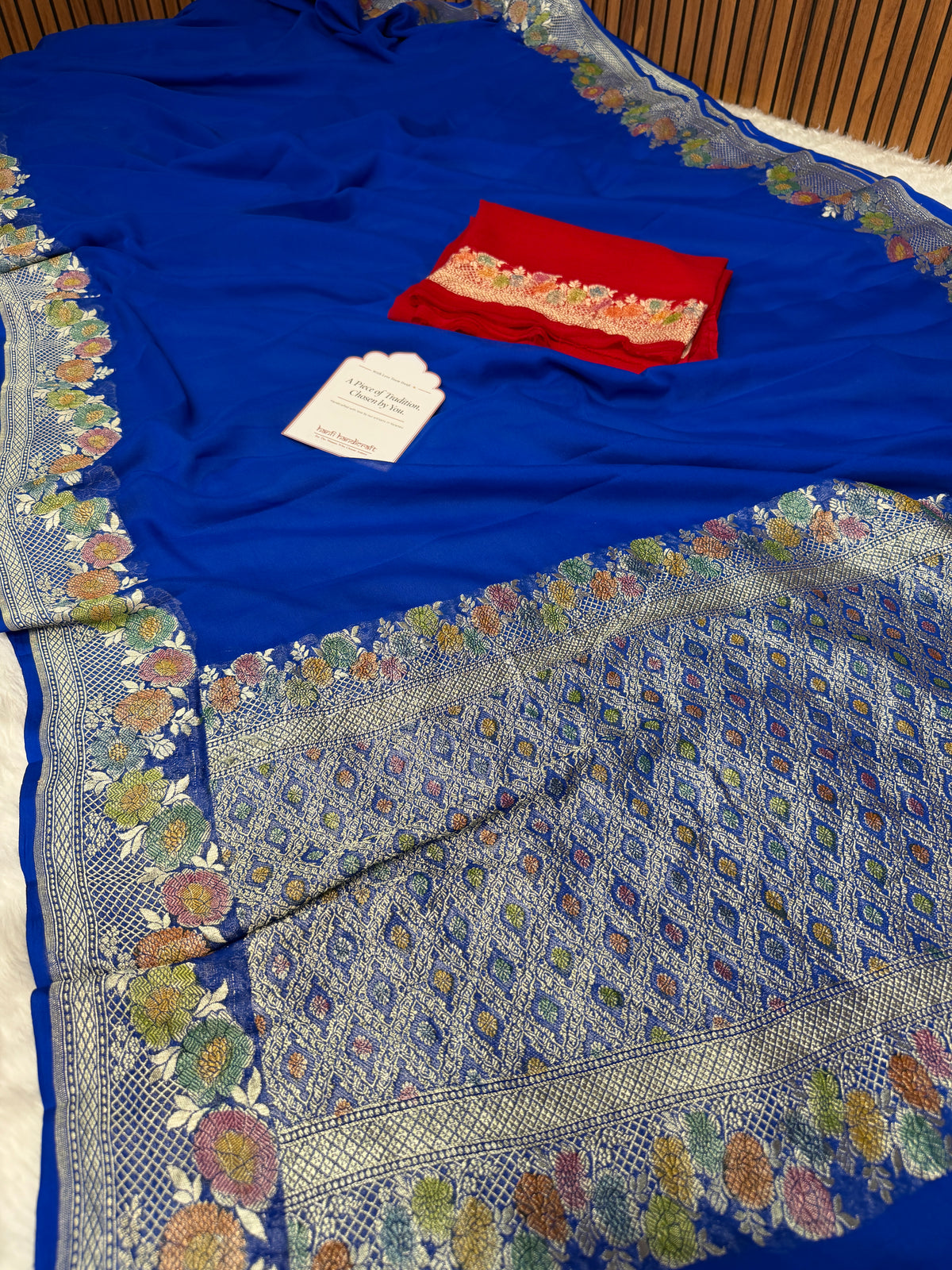 Royal Blue Pure Khaddi Chiffon Handloom Banarasi Saree